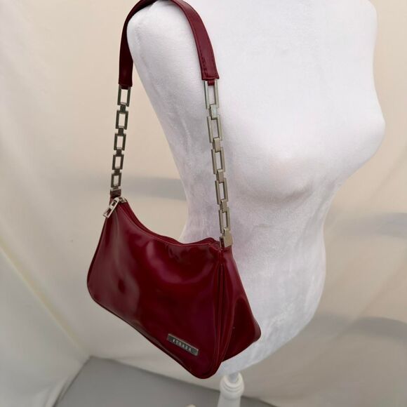 American Vintage Handbags - Strada VTG Cherry Red Vegan Leather Shoulder Bag W Silver Chain Strap Purse 90's